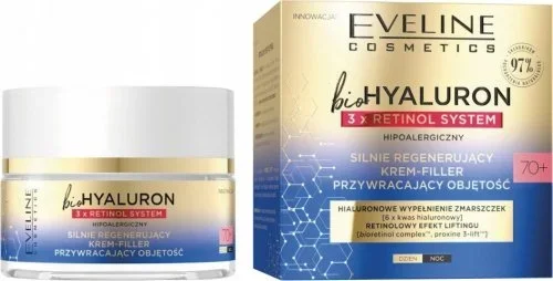 Eveline Cosmetics – BioHyaluron 3 x Retinol System 70+ Strongly Regenerating Face Cream Filler – Day / Night – 50 ml