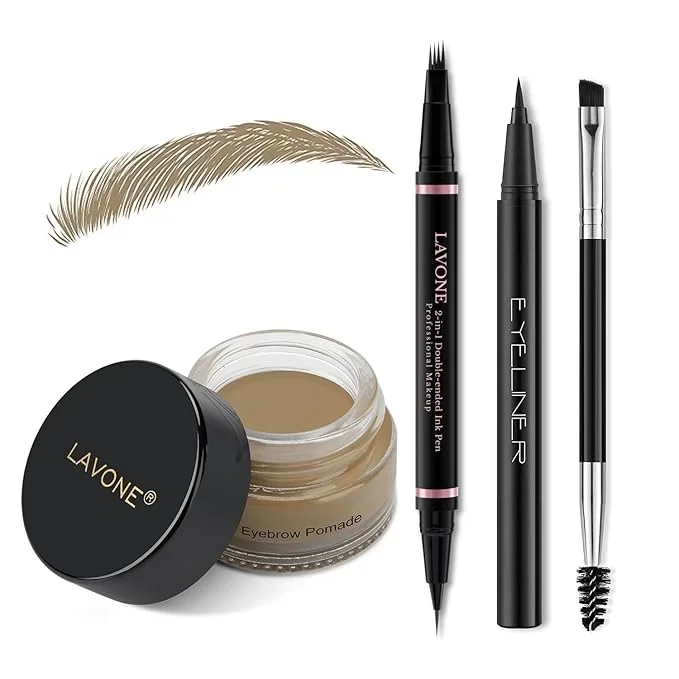 Eyebrow Pencil Makeup Kit, with Waterproof 2-IN-1 Microblading Eyebrow Pen, Eyebrow Pomade, Eyeliner and Dual-ended Eyebrow Brush, Brow Pencil Kit for Natural Eyebrows – Dark Blonde