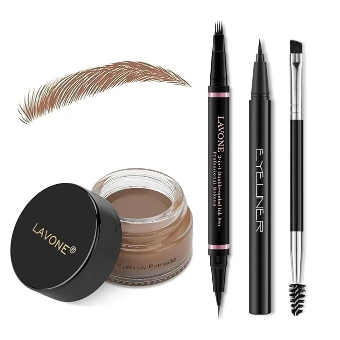 Eyebrow Pencil Makeup Kit, with Waterproof 2-IN-1 Microblading Eyebrow Pen, Eyebrow Pomade, Eyeliner and Dual-ended Eyebrow Brush, Brow Pencil Kit for Natural Eyebrows – Auburn