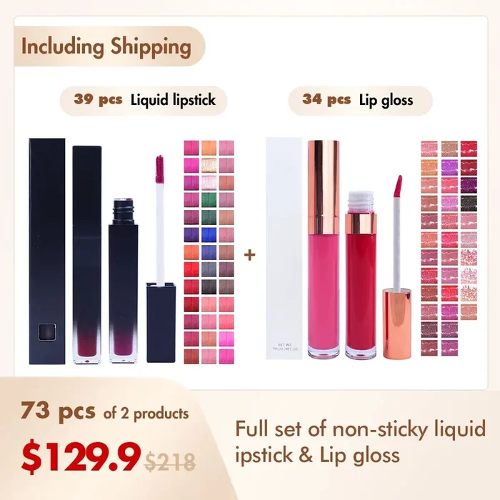 【Free Shipping】Sample Set of 73Pcs Full set of non-sticky liquid lipstick & Lip gloss