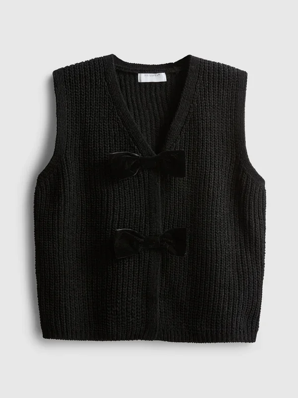 Girls Black 715yrs Bow Knit Waistcoat Penneys