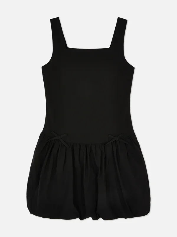 Girls Black 715yrs Bow Square Neck Dress Penneys