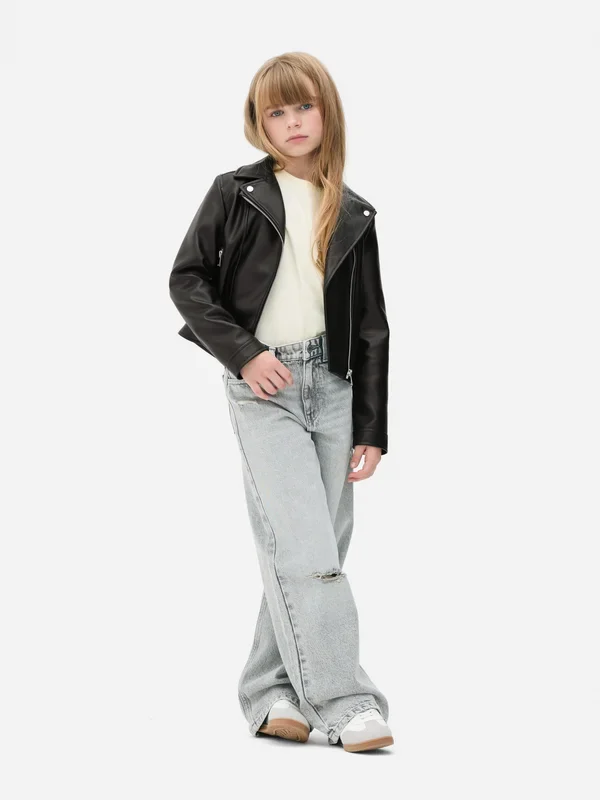 Girls Black 715yrs Faux Leather Biker Jacket Penneys