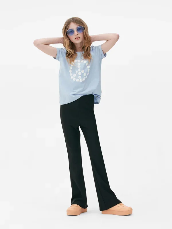 Girls Black Ribbed Flare Trousers Penneys