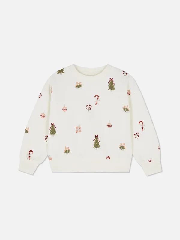 Girls Ecru 1.58yrs Christmas Graphic Sweatshirt Penneys