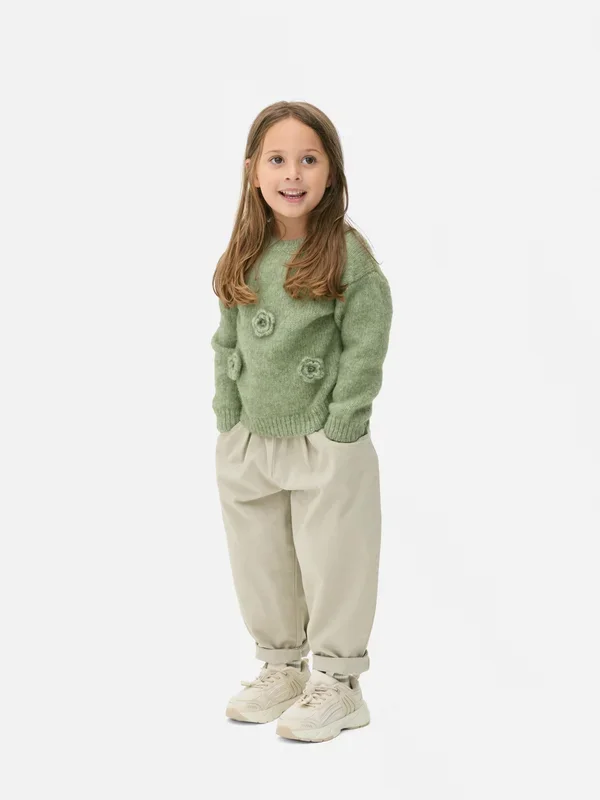 Girls Green 1.57yrs Applique Flower Jumper Penneys