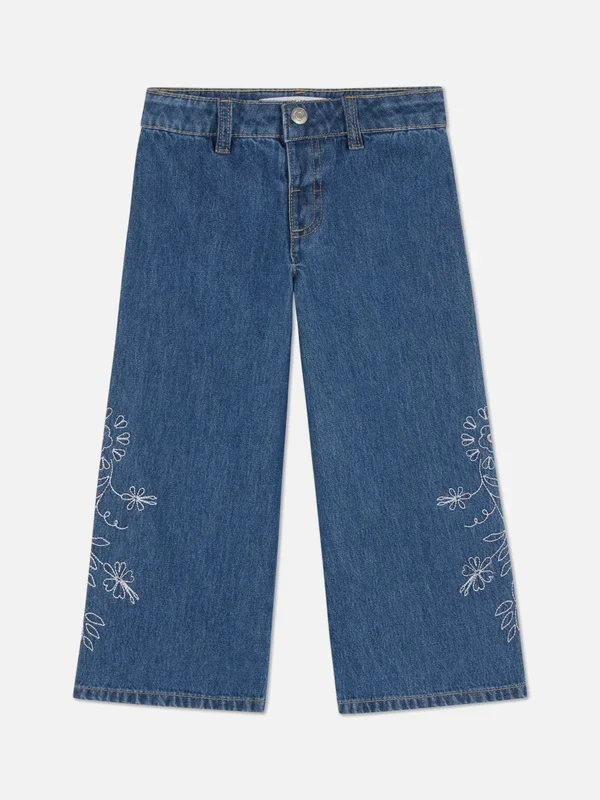 Girls Indigo 1.58yrs Floral Embroidered Wide Leg Jeans Penneys