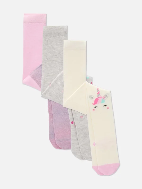 Girls Multi 3pk Unicorn Tights Penneys