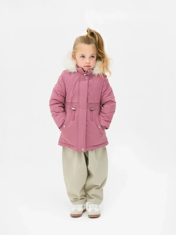 Girls Pink 1.58yrs Faux Fur Trim Parka Penneys
