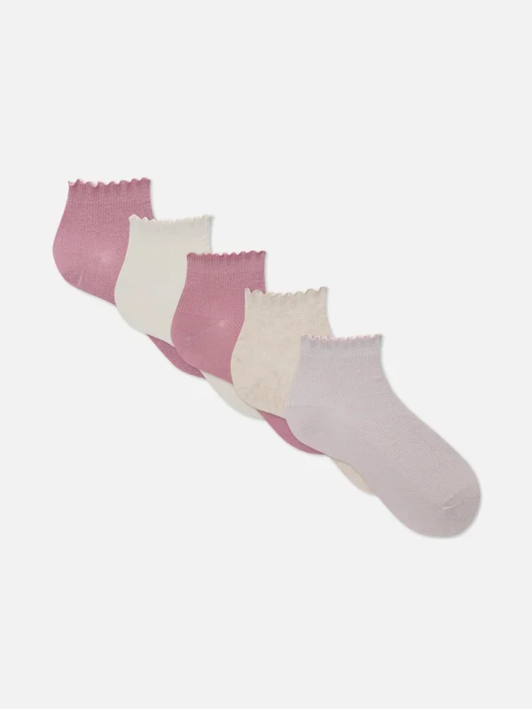 Girls Pink 5pk Sparkly Quarter Crew Socks Penneys