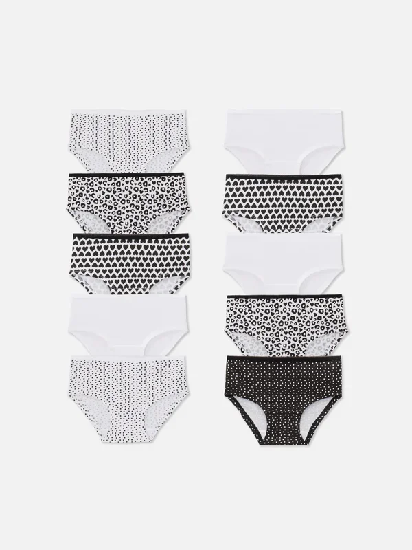 Girls White/Black 1.515yrs 10pk Briefs Penneys