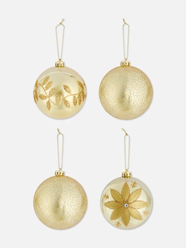 Gold 4pk Mirrored Christmas Baubles Penneys