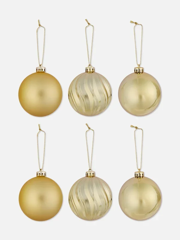 Gold 6pk Christmas Baubles Penneys