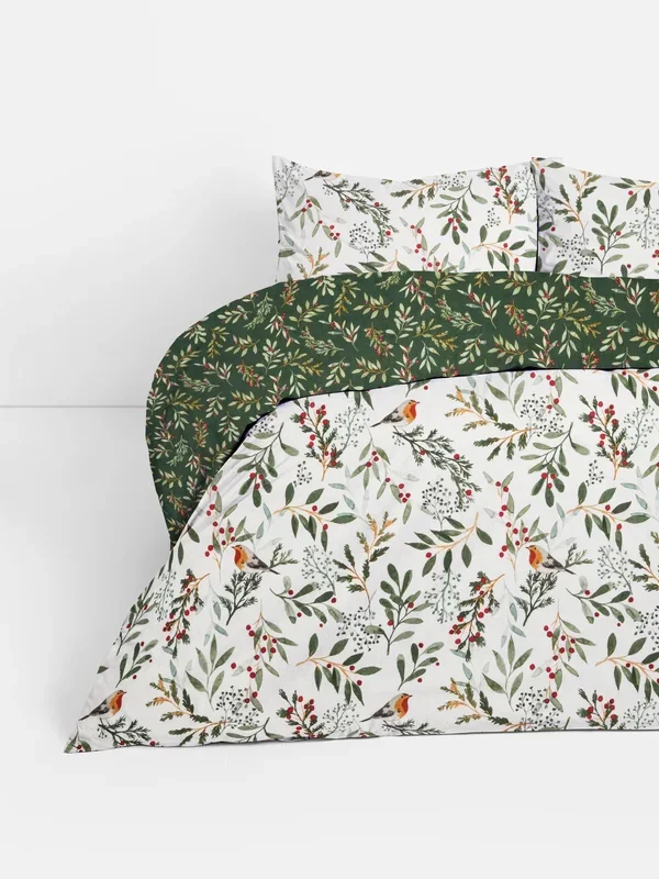 Green Reversible Christmas Woodland Double Duvet Cover Set Penneys