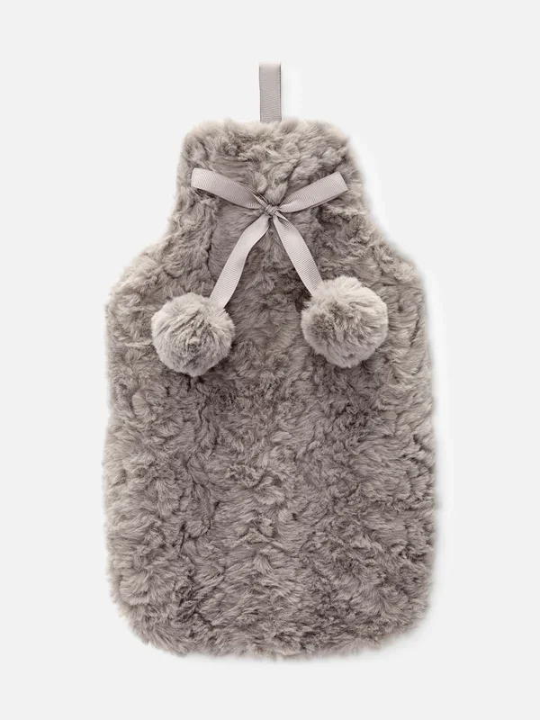 Grey Hot Water Bottle with Pom Pom Cover Penneys
