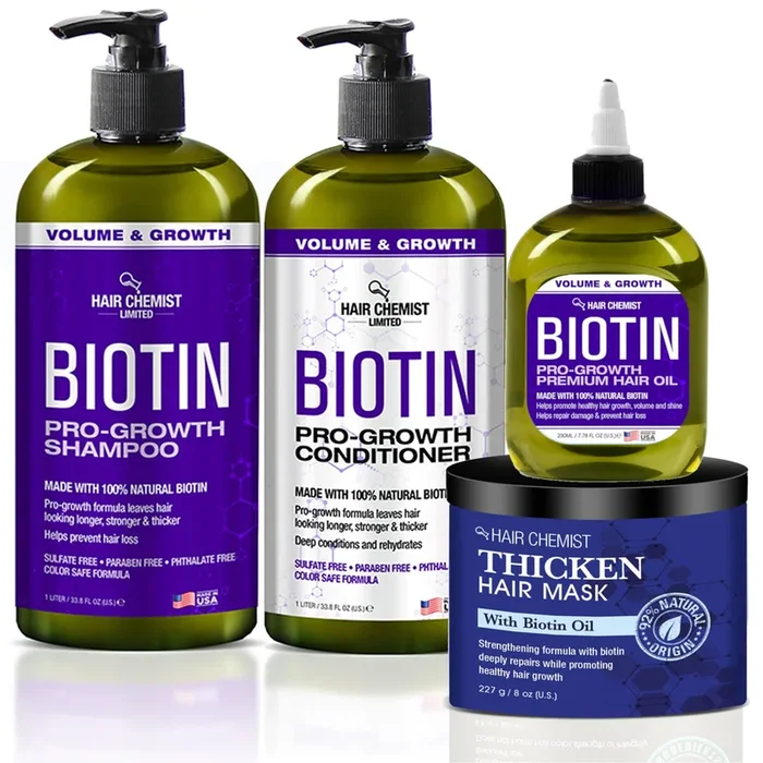 Hair Chemist Biotin Pro-Growth 4PC Hair Care Set – Includes 33.8oz Shampoo, 33.8oz Conditioner, 12oz Hair Mask & 7.78oz Hair Oil