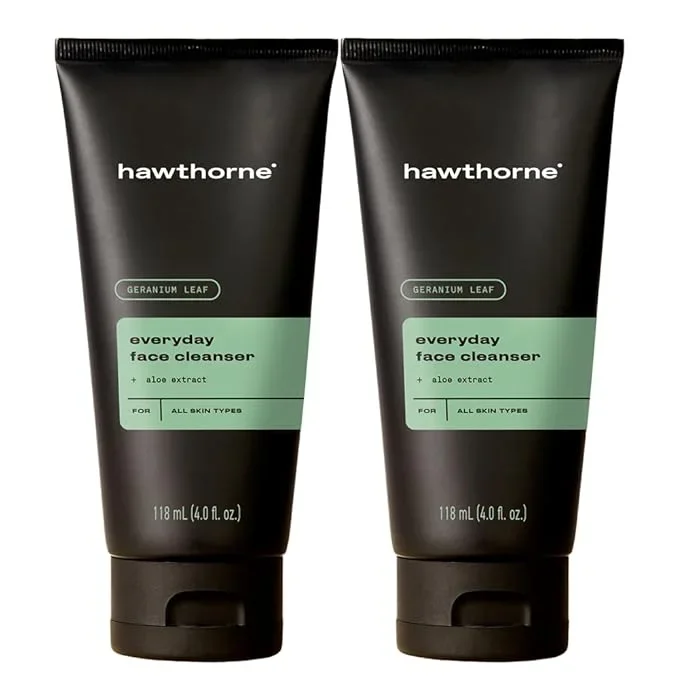 Hawthorne Men’s Everyday Face Wash Cleanser With Aloe Extract and Calming Ceramides. For All Skin Types. Natural Ingredients, Vegan, Sulfate Free. 2-Pack, 4 Fl. Oz. Each