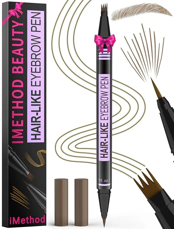 iMethod Eyebrow Pen – Eyebrow Pencil Magic 2-in-1 Eye Brow Pencils for Women with 4-Fork-Tip and Precise Brush-Tip Create Natural Hair-Like Brows, Last All Day, Microblading Eyebrow Pen, Light Brown