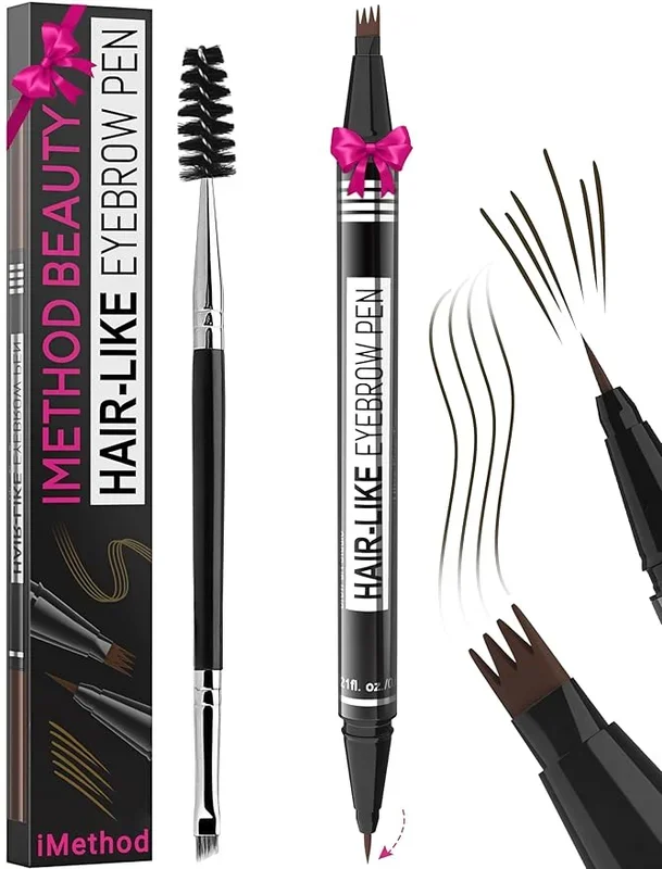 iMethod Eyebrow Pen – Eyebrow Pencil Magical 2-in-1 Eye Brow Pencils for Women with 4-Fork-Tip & Precise Brush-Tip for Natural Hair-Like Brows, Last All-Day, with Eyebrow Spoolie Brush, Black Brown