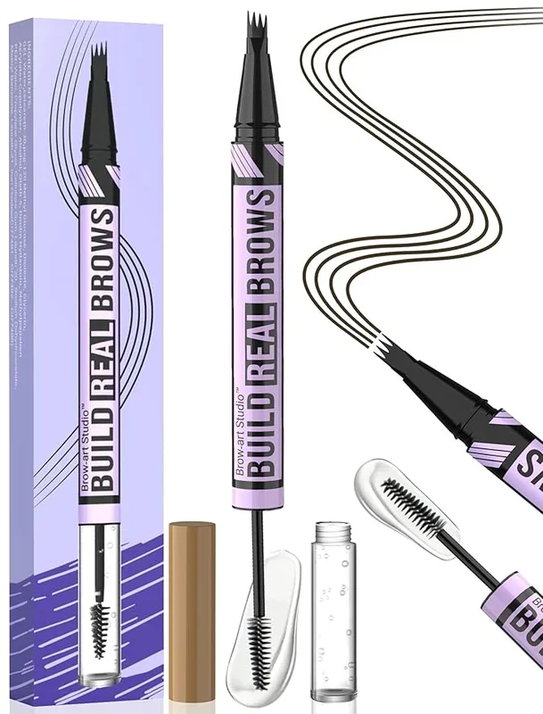 iMethod Eyebrow Pen and Eyebrow Gel – Eyebrow Pencils for Women with 4-Fork-Tip & Brow Gel Clear, Magical 2-in-1 Dual-Ended Brow Pen for Fuller-Looking Defined Brows, Stay All Day, Black Brown