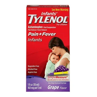 Infants Tylenol Oral Suspension, Fever Reducer and Pain Reliever, Grape Flavor 1 oz