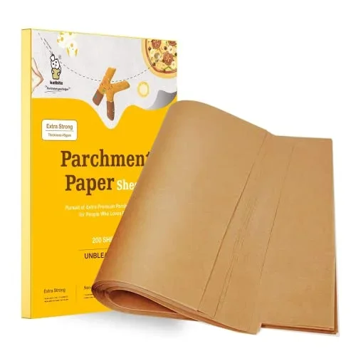 Katbite 200Pcs 12×16 In Unbleached Parchment Paper for Baking, Precut Parchment Paper Sheets, Heavy Duty Flat Baking Paper, Half Sheet Baking Sheets for Baking Cookies, Cooking, Air Fryer, Oven