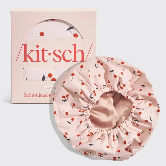 Kitsch Satin-Lined Flexi Shower Cap – Cherry Print