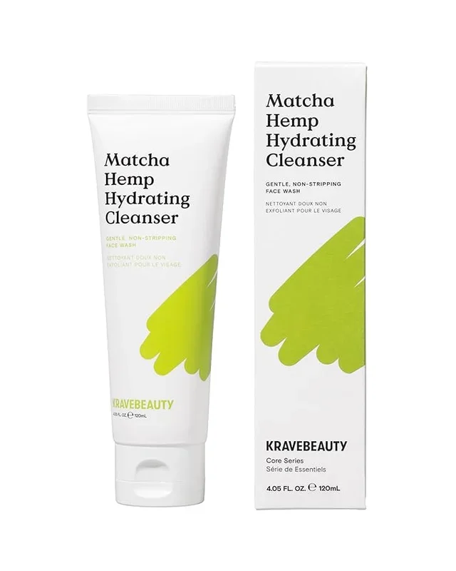 KraveBeauty Matcha Hemp Hydrating Cleanser – Daily Gentle Non-Stripping Face Wash Enriched with Matcha and Hemp Seed Oil, for All Skin Types, Vegan and Cruelty Free, 4.05 fl oz