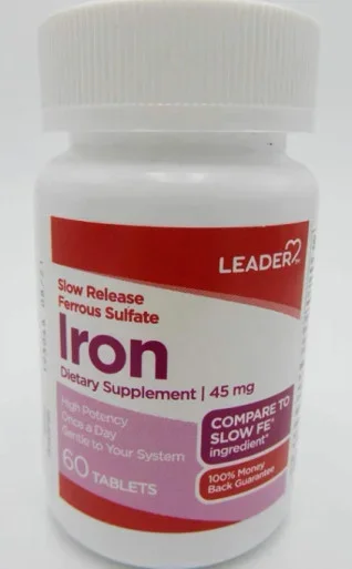 Leader Slow Release Ferrous Sulfate/Iron 45 mg 60 Tablets