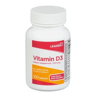 Leader Vitamin D3 Dietary Supplement 125 Mcg Tablets 100 Ea