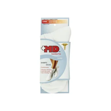 Md Usa Ankle Diabetic Socks, Seamless Toe, Large 1 Ea