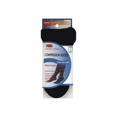 Md Usa Ribbed Cotton Compression Socks With Cushion, Black, Medium, 1 Pair