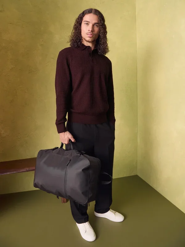 Men’s Burgundy Textured Polo Jumper Penneys