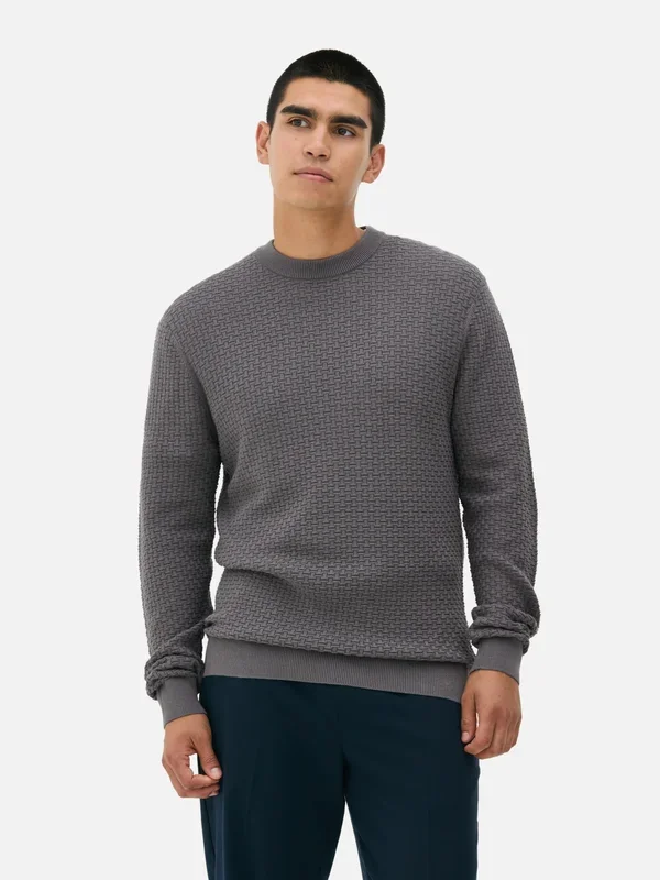 Men’s Charcoal Textured Crew Neck Jumper Penneys