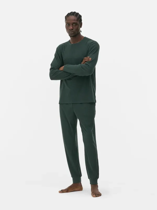 Men’s Dark Green Block Colour Long Pyjamas Penneys