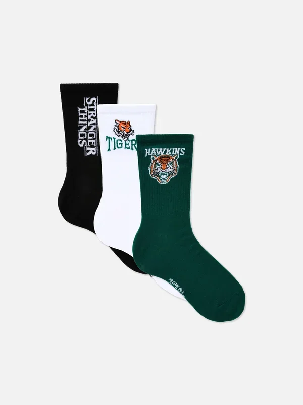 Men’s Green 3pk Stranger Things Hawkins Crew Socks Penneys