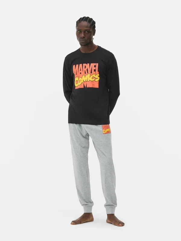 Men’s Grey Marl MARVEL Comics Long Pyjamas Penneys