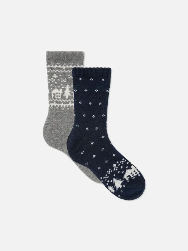 Men’s Navy 2pk Fair Isle Lounge Socks Penneys