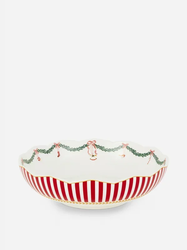 Multi Christmas Serving Bowl With Scalloped Edge Penneys