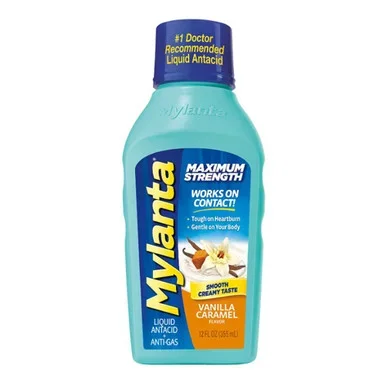 Mylanta Maximum Strength Vanilla Caramel Flavor, Liquid Antacid + AntiGas, 12 Fl Oz. Bottle