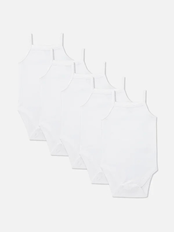 Newborn Baby Girls;Boys;Unisex White 5pk Newborn Strappy Bodysuits Penneys