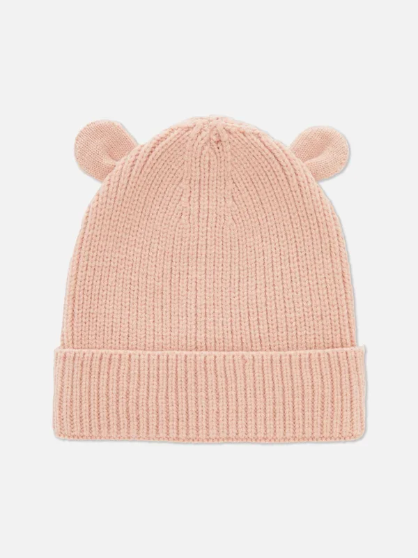 Newborn Baby Girls Pink Ribbed Ear Beanie Penneys