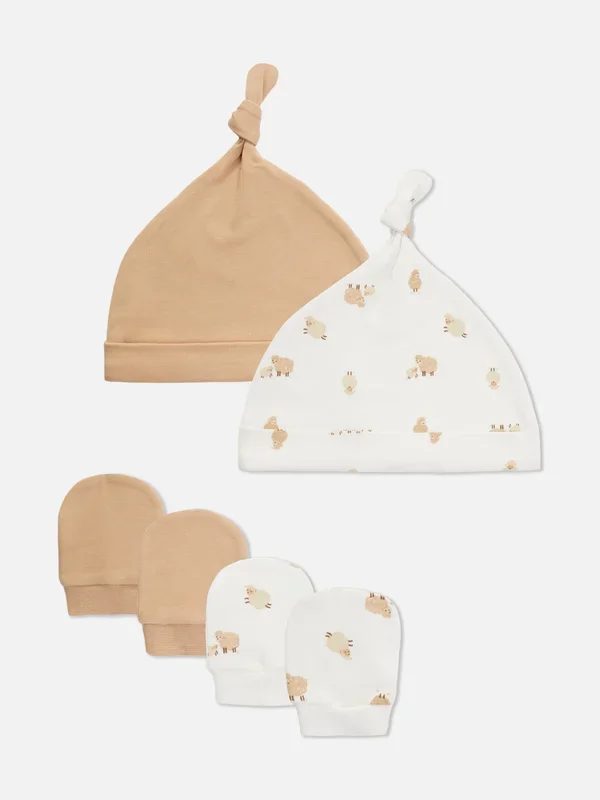 Newborn Baby Unisex;Boys;Girls Taupe 2pk Sheep Hat and Mittens Set Penneys