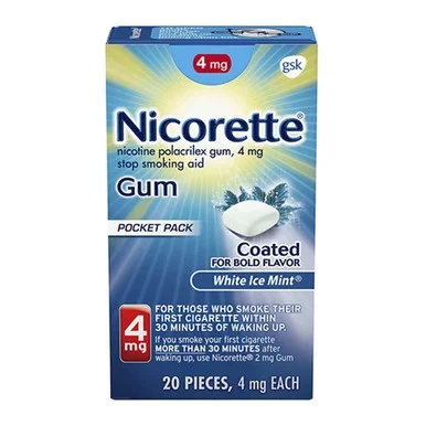 Nicorette 4Mg Gum Stop Smoking Aid White Ice Mint 20 Each