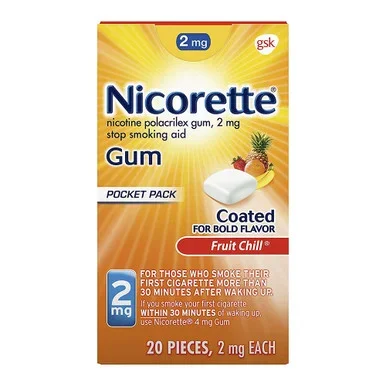 Nicorette Nicotine Gum Fruit Chill Stop Smoking Aid, 2 Mg 20 Count