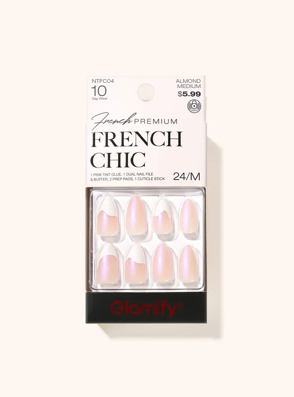 NTFC04 French Chic Press On Nails – Almond Medium