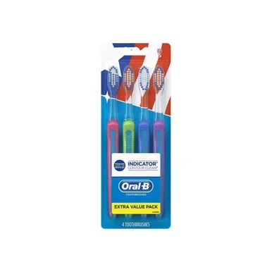 OralB Indicator Contour Clean Soft Bristle Manual Toothbrush 4 Ea