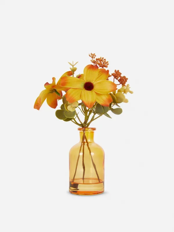 Orange Faux Flower Arrangement In Glass Jar Penneys