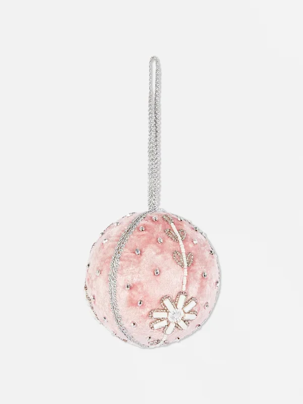 Pink Beaded Christmas Bauble Penneys