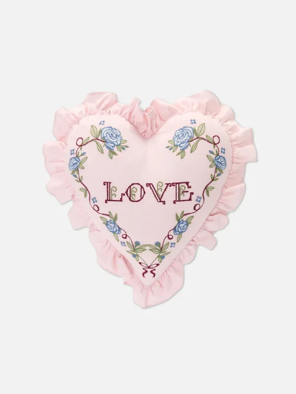 Pink Heart Shaped Embroidered Cushion Penneys